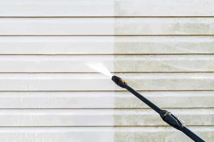 Residential exterior power washing in Fresno, CA: Before and after transformation.